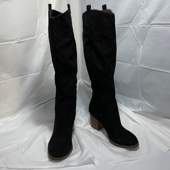 OLD Navy Black Suede Black Jack Heeled Calf Boot Size 10 - Picture 1 of 10